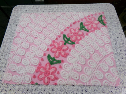 SweetPea Pink Floral Arc Vintage Chenille Bedspread Fabric, 20" x 25" piece