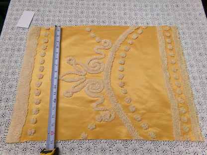Shabby Gold Satin Vintage Chenille Tufted Fabric Swag Scroll 23x16"