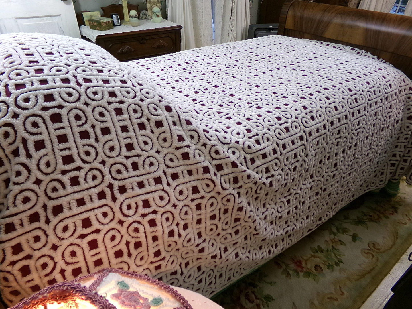Vintage SuperTuft Chenille Bedspread NOS Rare Celtic Knot Hofmann Textiles USA Paper Tag, Full Size