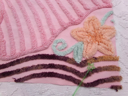 Cottage Pink Floral Vintage Chenille Fabric, Shabby Mauve Sewing & Quilt Material, 17" x 23" piece