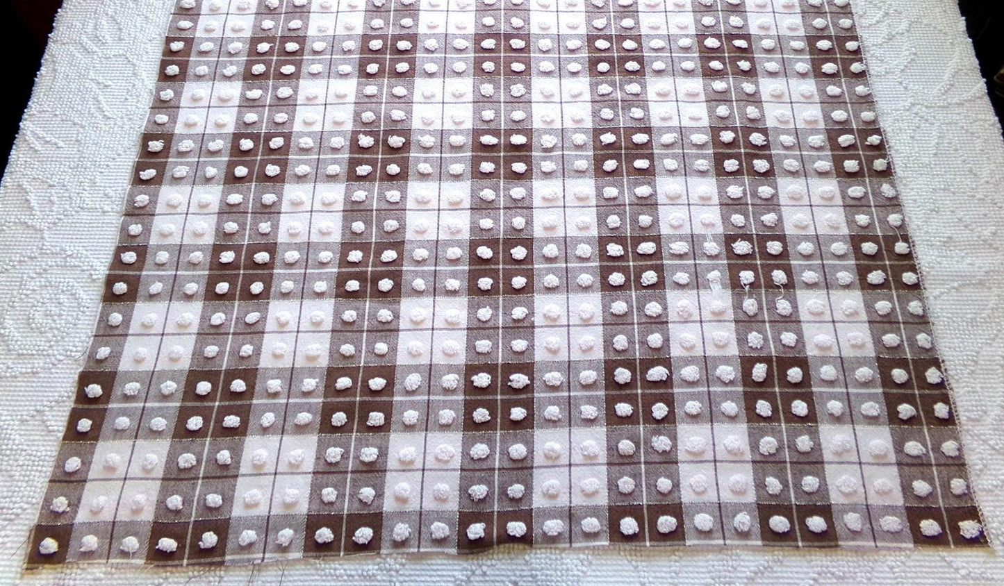 vintage chenille fabric: 18" x 24" cut piece of brown & white popcorn cotton material for quilting, sewing cute teddy bears
