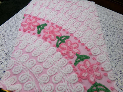 SweetPea Pink Floral Arc Vintage Chenille Bedspread Fabric, 20" x 25" piece