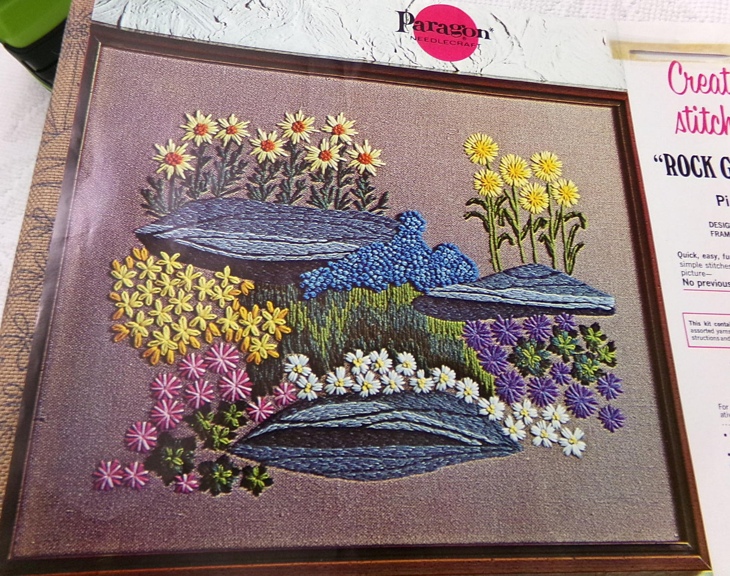 ROCK GARDEN Vintage Crewel Embroidery Kit Paragon Needlecraft 0215 Boho Floral Wall Hanging