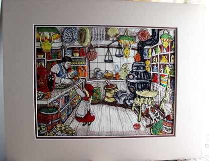 Old-Fashioned Country Store Crewel Embroidery Piece, "Penny Candy" Completed Stitchery, Vintage Paragon Needlecraft, Outstanding Needlework