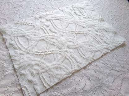 elegant white eternity links vintage chenille fabric, 12" x 18" piece of cotton sewing material for crafts, quilts, pillows