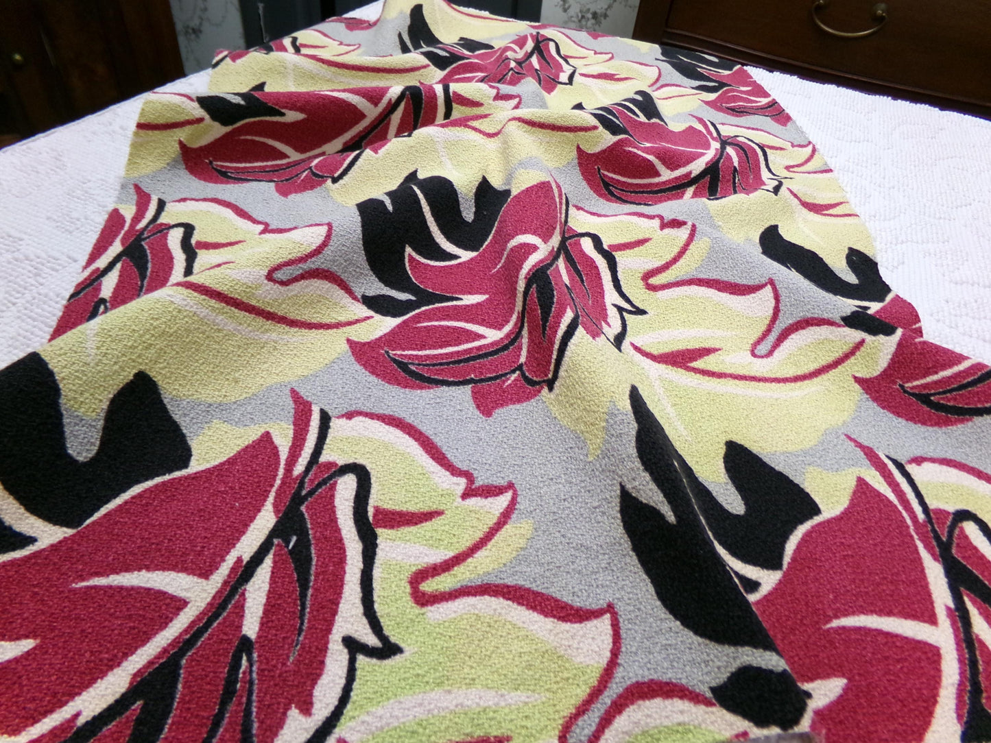 Vintage Barkcloth Fabric Panel MONSTERA Tropical Leaf Mid Century Modern 19" x 29"