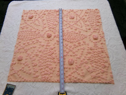 cosmic sunrise vintage chenille fabric, handtufted sun pops, 20" x 23" piece of peach antique sewing & quilt material