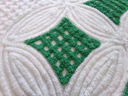 plush vintage chenille fabric: preppy kelly green & white wedding rings, 18" x 24" piece