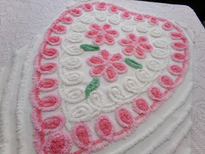 Sweet Heart Pink Vintage Chenille Fabric: Romantic Valentine Design 18" x 27" Piece Sewing Material for Quilts & Crafts