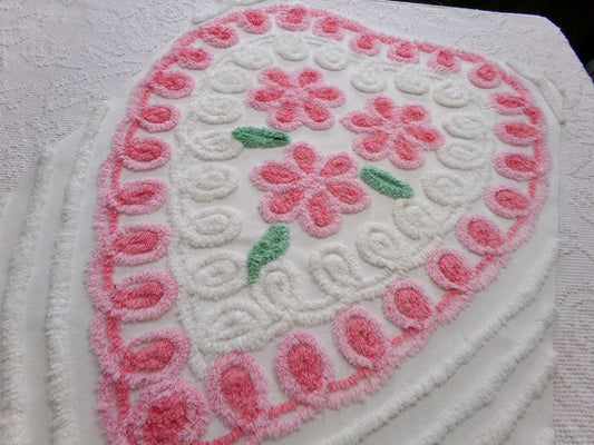 Sweet Heart Pink Vintage Chenille Fabric: Romantic Valentine Design 18" x 27" Piece Sewing Material for Quilts & Crafts