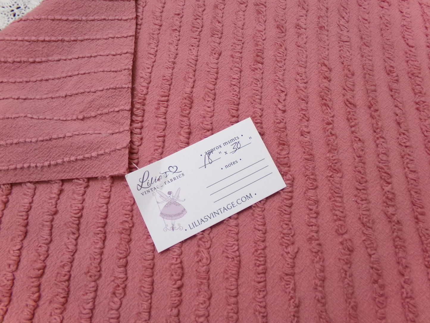 Vintage Chenille Fabric Dusty Rose Simple Stripe Pattern 18x30"