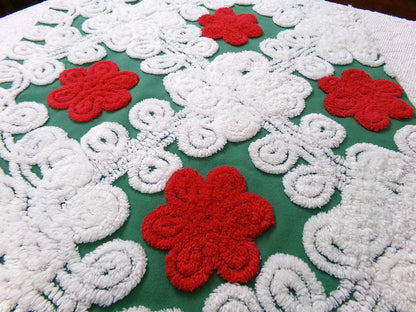 Evergreen Rose Vintage Chenille Fabric, white swirl sewing craft quilt material, 20" x 24" piece