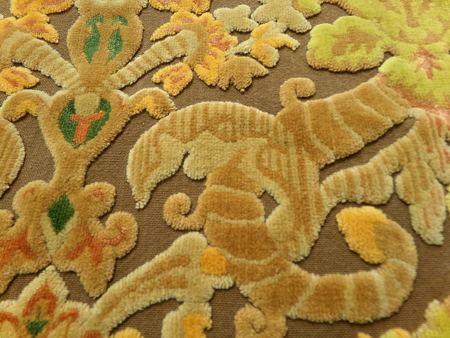 vintage Bates cut velvet fabric, earthy coppertone boho tapestry style design, 24" x 22" piece for wallhanging, small bags