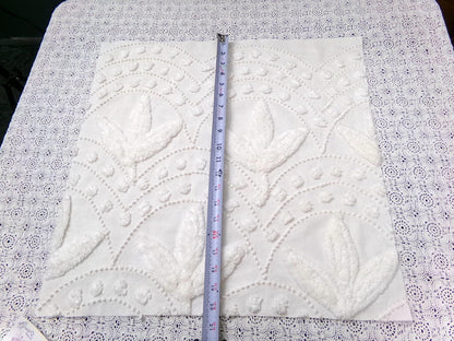 Dainty Vintage Chenille Fabric, Creamy Botanical Leaf Pearl Dots, 20x20" Piece