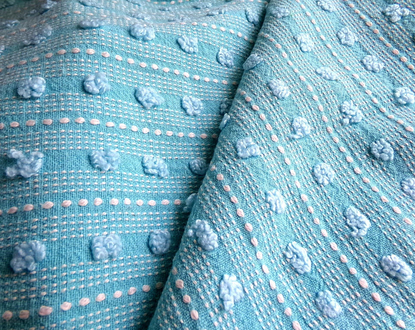 Vintage Chenille Fabric, Cute Woven Dot Dash Design, 24" x 18" inch piece, Great Quilt Material