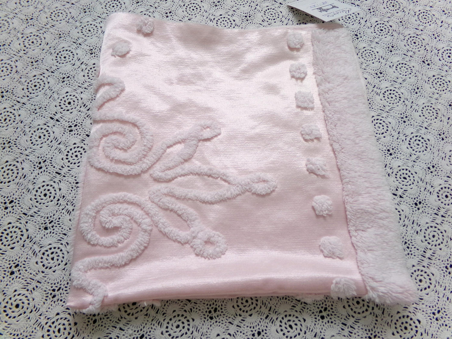 Pink Satin Vintage Chenille Fabric, Shabby Cottage 24" x 23" Piece