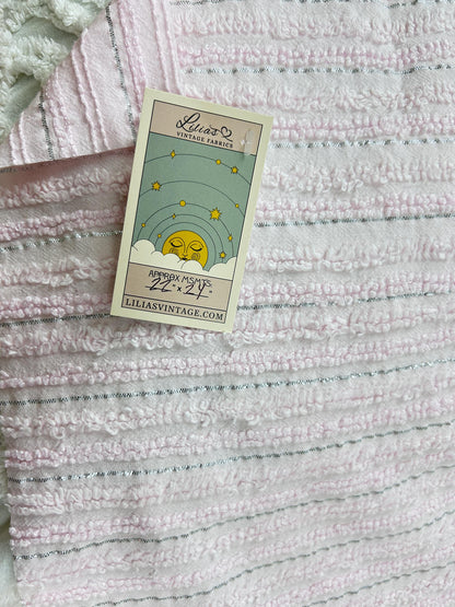 Light Pink Vintage Chenille Fabric, Silver Shimmer Stripes, 22x24"