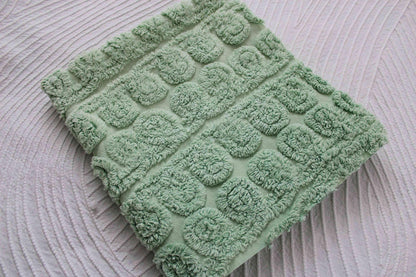 Mint Green Ice Cream Vintage Chenille Fabric Plush 21" x 24" inch piece in curlicue swirl pattern