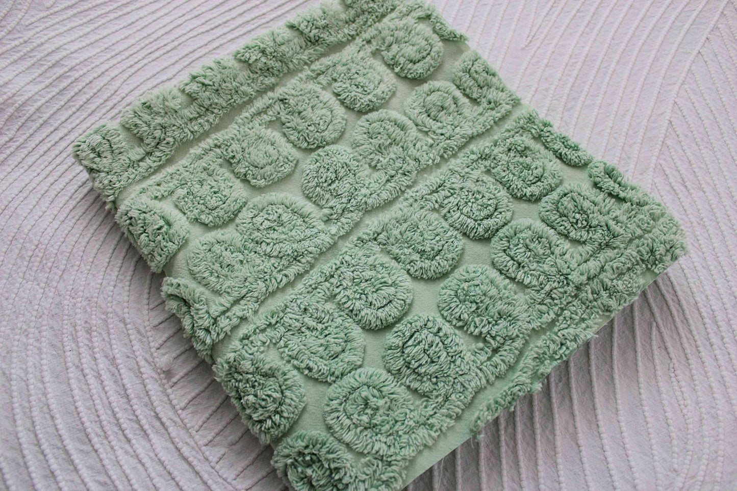 Mint Green Ice Cream Vintage Chenille Fabric 15.5x23" curlicue swirl pattern
