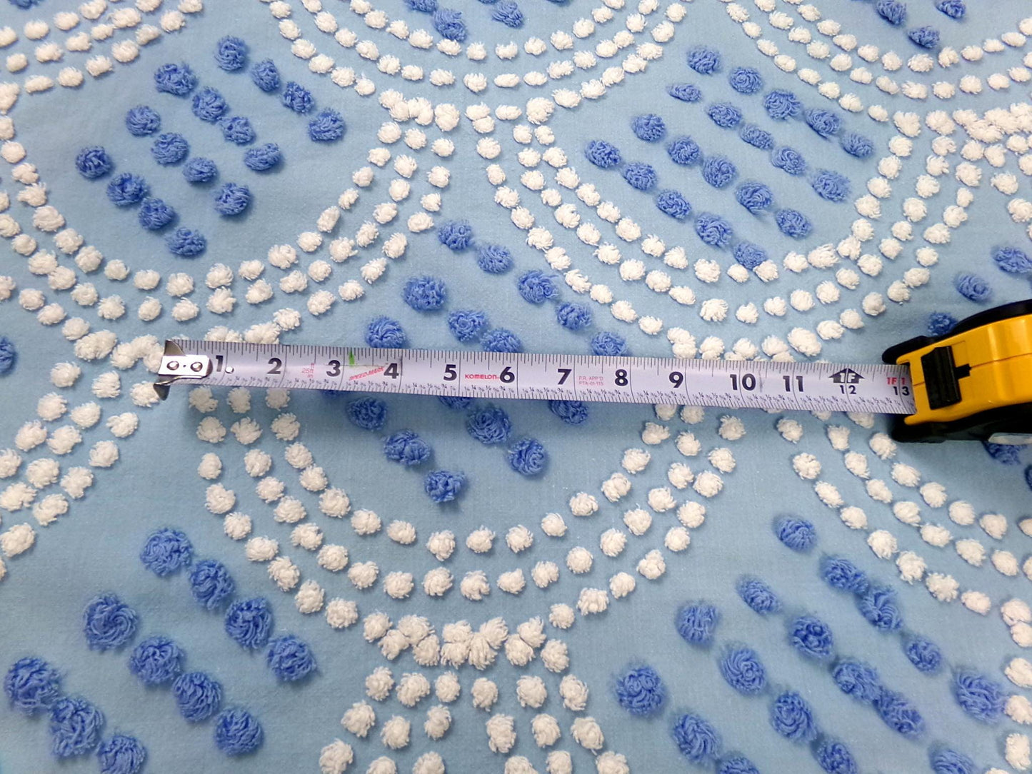 Blue Shell Scallops Vintage Chenille Bedspread Fabric Coastal Pops 24x26"