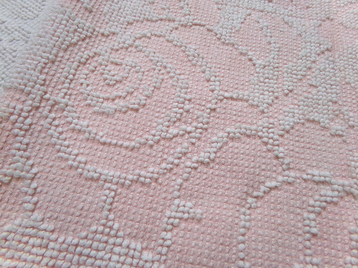 Pink Rose Vintage Hobnail Chenille Fabric Piece Cabbage Rose Reversible Shadow Design 18x24"