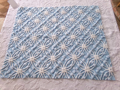 mystic coast blue vintage chenille fabric, 20" x 25" piece quilt & sewing material, white wedding rings with overtufted pops