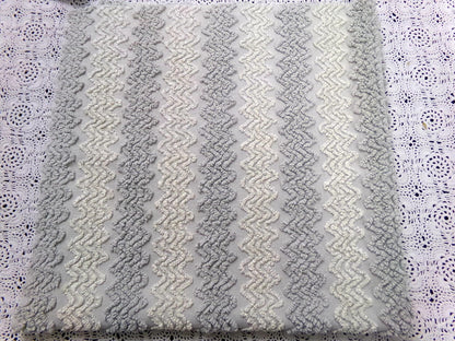 Vintage Chenille Fabric, Grey White Zig Zag Texture 23x23" Quilt Material