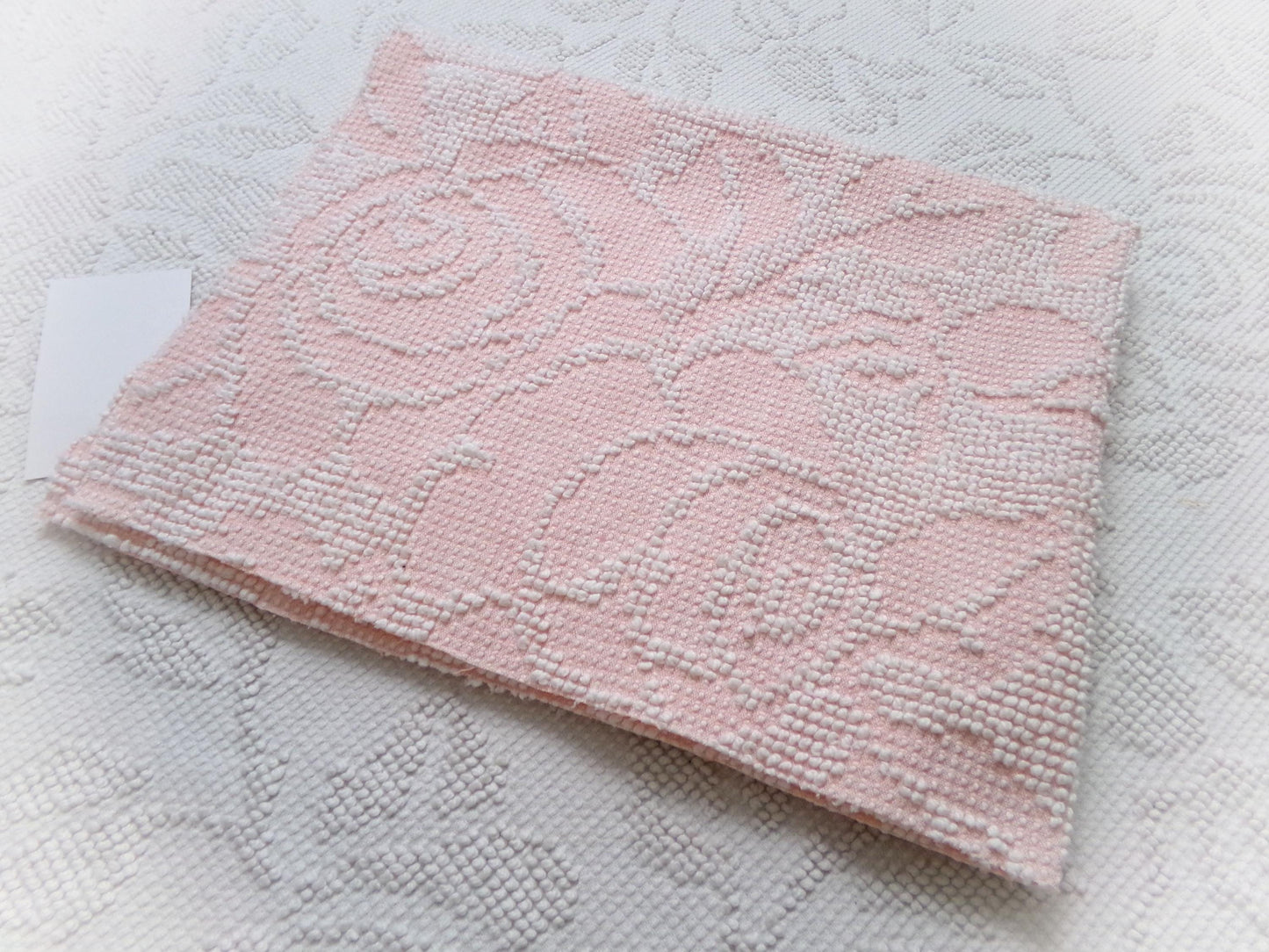Pink Rose Vintage Hobnail Chenille Fabric Piece Cabbage Rose Reversible Shadow Design 18x24"