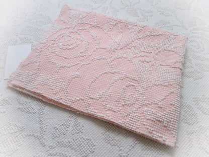 Pink Rose Vintage Hobnail Chenille Fabric Piece Cabbage Rose Reversible Shadow Design 18x24"