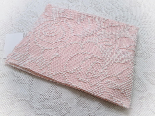 Pink Rose Vintage Hobnail Chenille Fabric Piece Cabbage Rose Reversible Shadow Design 18x24"
