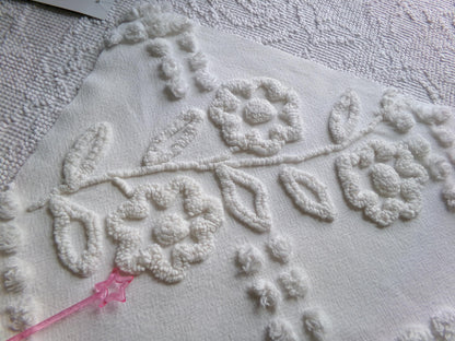 Elegant White Floral Chenille Fabric: Vintage Cottage Style 23" x 15" Cut Piece
