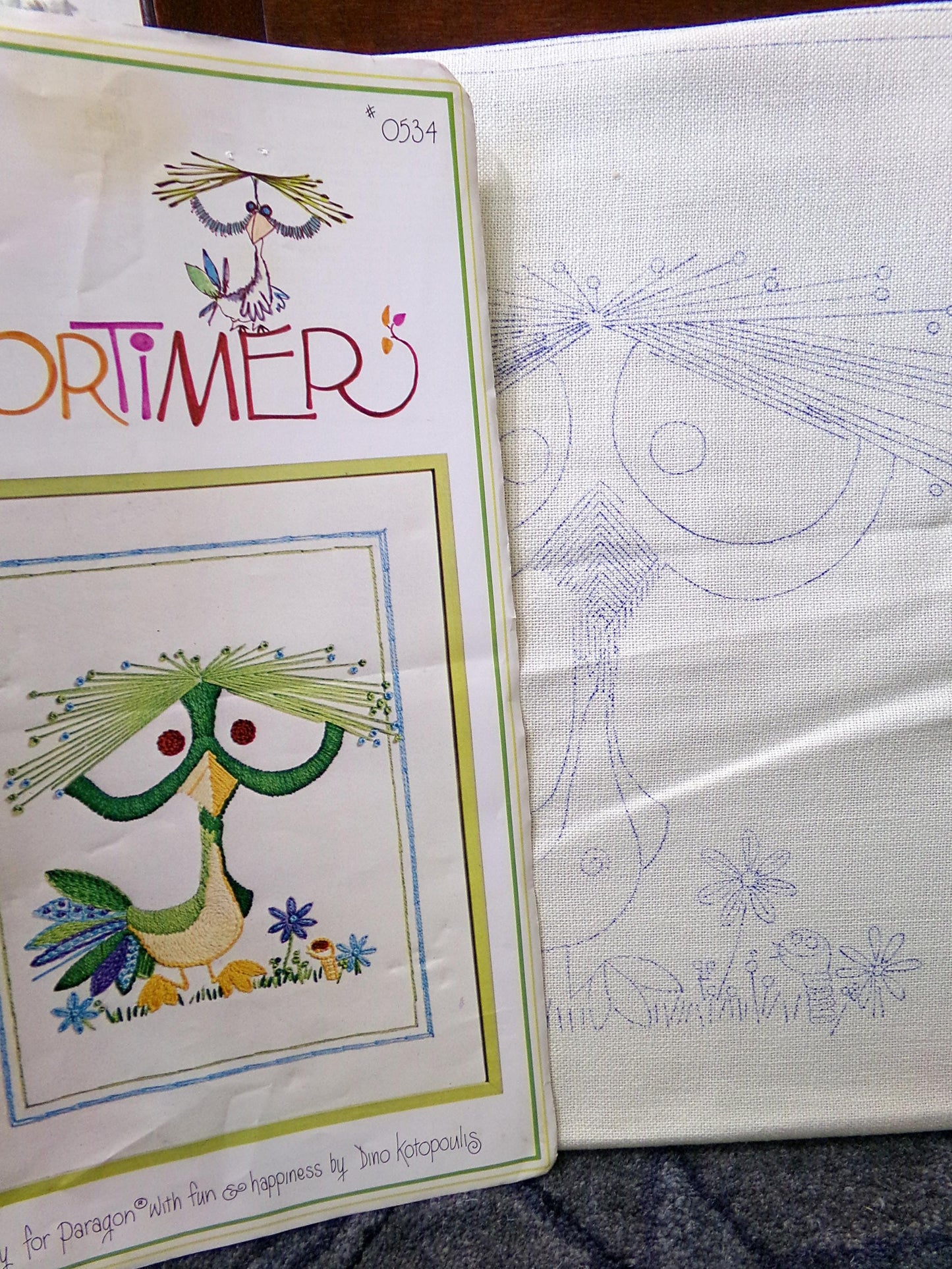 MORTIMER Bird Crewel Embroidery Kit, Rare Vintage Paragon Needlecraft 0534, Kitschy Cute Dino Kotopoulis Design