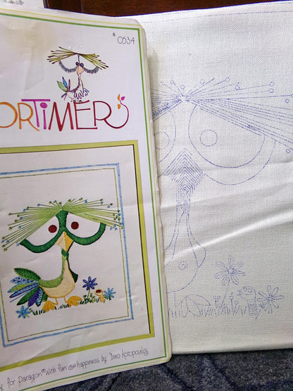 MORTIMER Bird Crewel Embroidery Kit, Vintage Paragon 0534 Stitchery Dino Kotopoulis