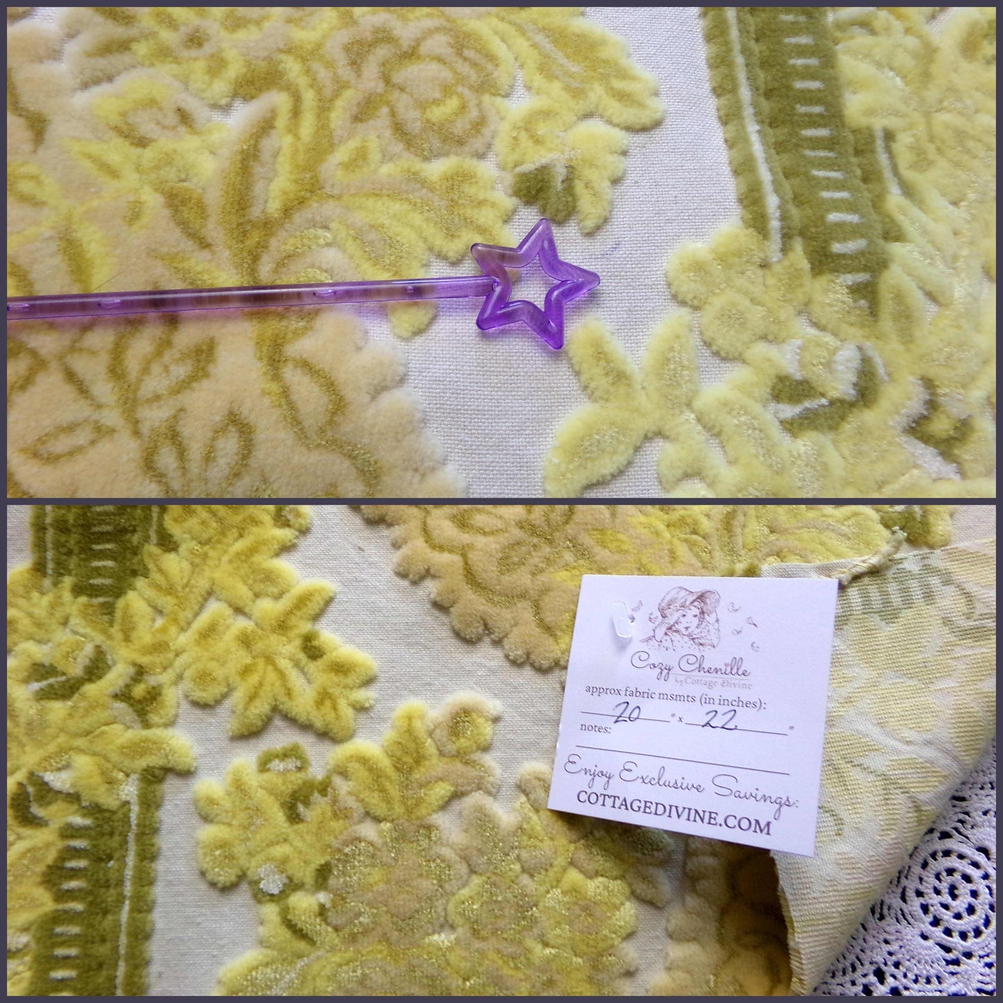 Luxury Cut Velvet Fabric, Bates Vintage Tapestry Chenille Piece, Golden Glow Earthtones, 20" x 22" Inches, Nice in Small Bags, Pillows