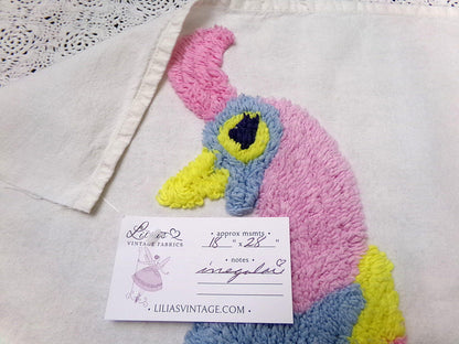 Lonely Heart Peacock Vintage Style Chenille Bedspread Fabric 18x28" Craft Panel