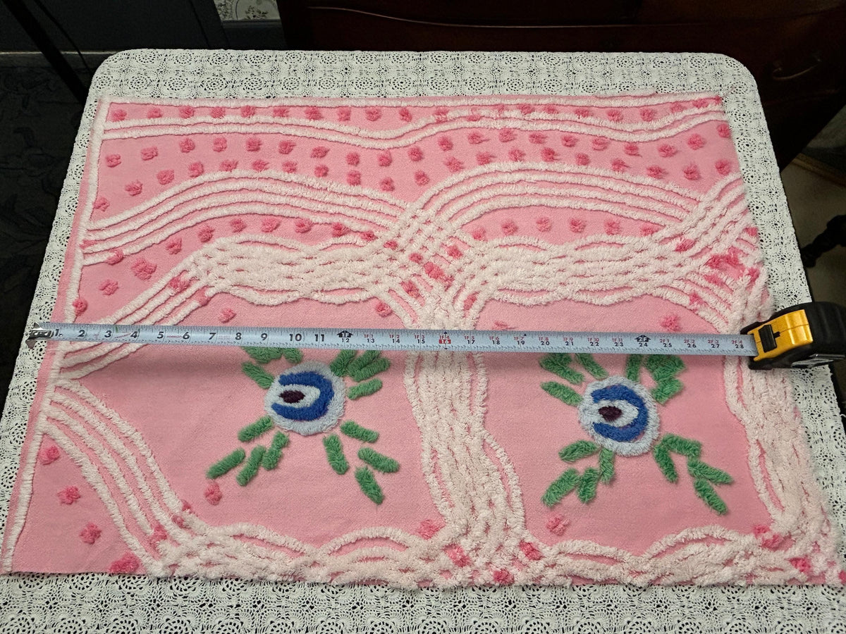 Vintage Pink Floral Chenille Fabric, Cottage Style 20x30" Quilting Sewing Textile