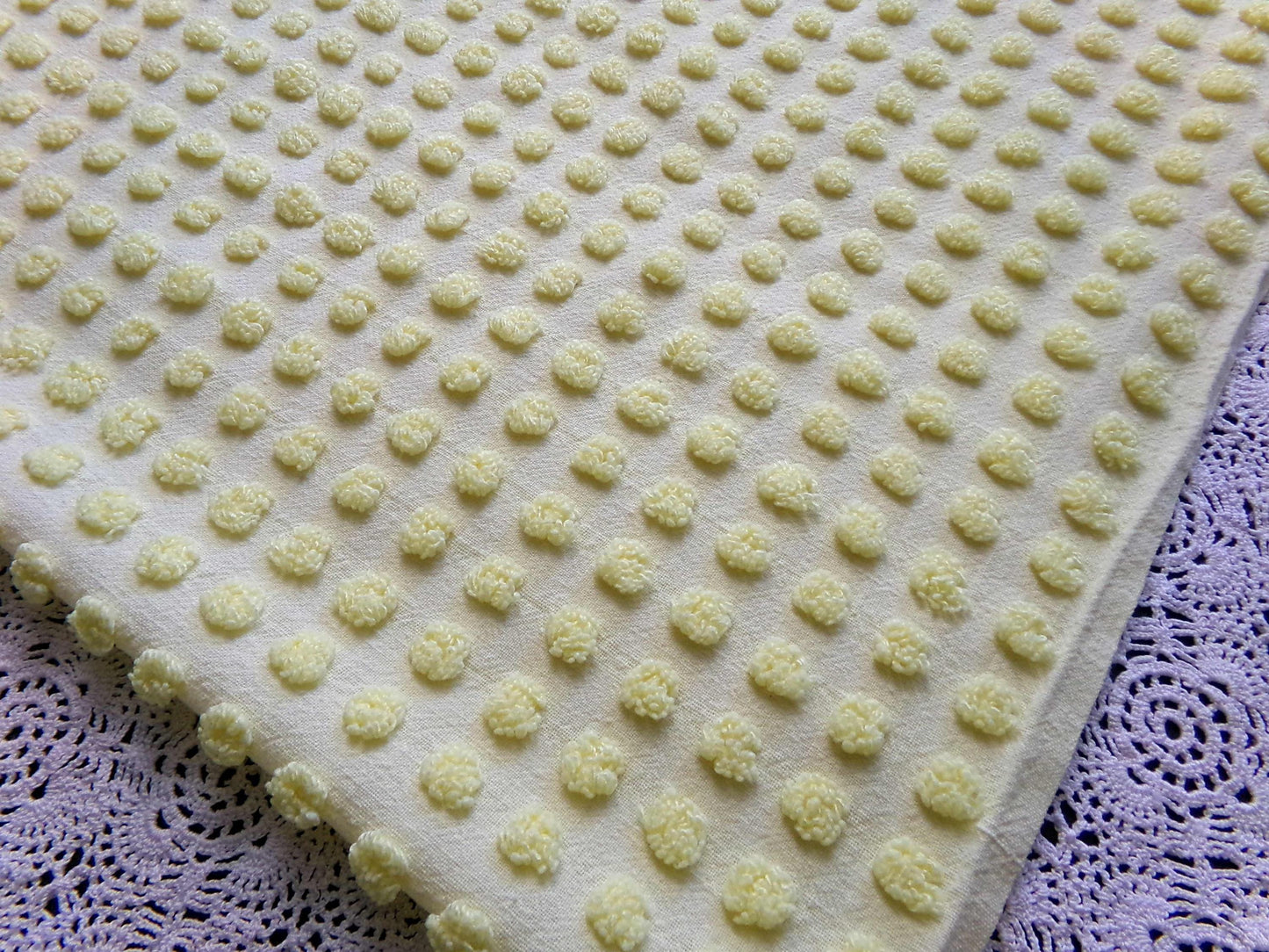 Happy Little Pops Vintage Chenille Material, Cheerful Yellow Nubby Popcorns Fabric, 18" x 34" inch Piece, Uplifting in Handmade Quilts