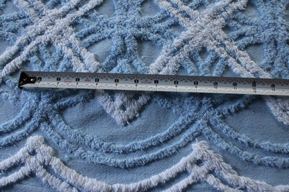 Breezy Coastal Vintage Style Chenille Fabric, 21" x 22" Inch Piece, Plush Sky Blue & White Geometric