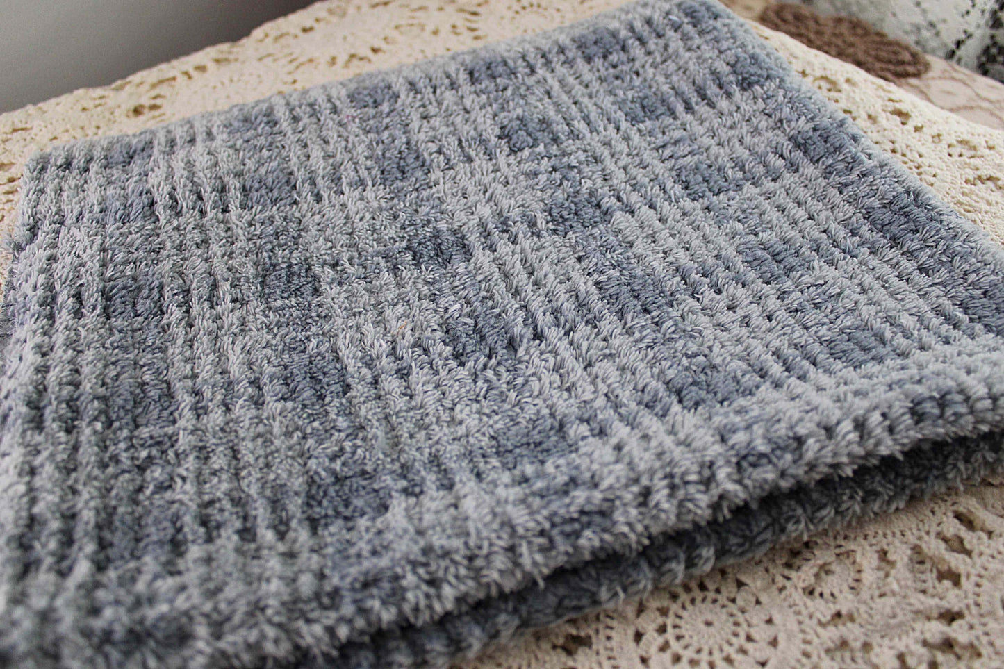 Cozy Chenille Fabric in Moody Storm Grey Plaid, Vintage Style 20" x 25" inch Piece, great for quilt fabric, crafts, stuffed toys