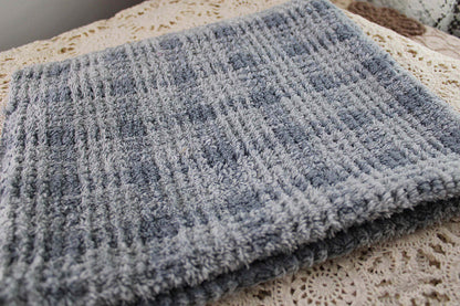 Cozy Chenille Fabric in Moody Storm Grey Plaid, Vintage Style 20" x 25" inch Piece, great for quilt fabric, crafts, stuffed toys