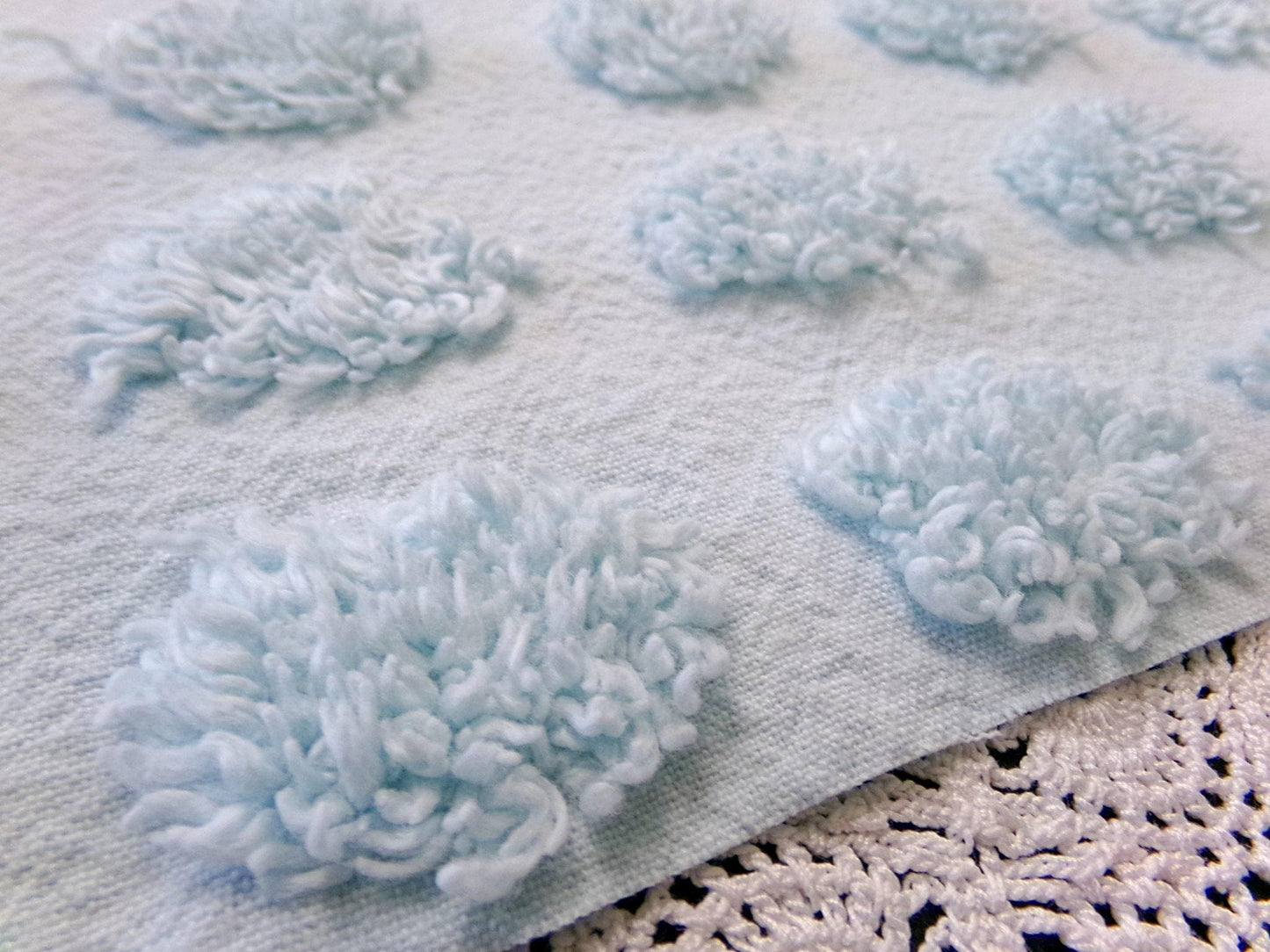 Refreshing Aqua Vintage Style Chenille Bedspread Fabric Coin Dot Pops 18x24"