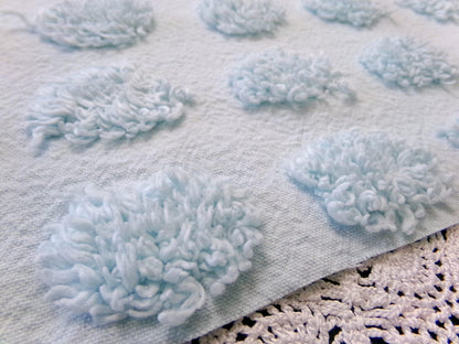 Refreshing Aqua Vintage Style Chenille Bedspread Fabric Coin Dot Pops 18x24"