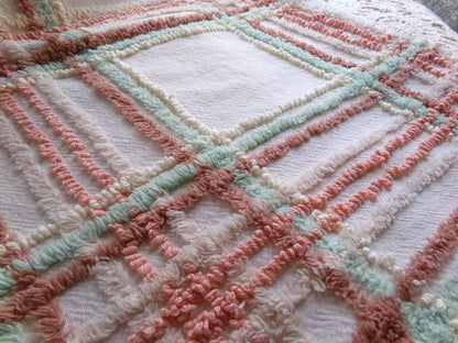 country plaid vintage chenille bedspread fabric cotton sewing material 20.5x26"