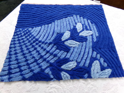celestial blue vintage chenille bedspread fabric, plush abstract deco tufting, 22" x 20" piece