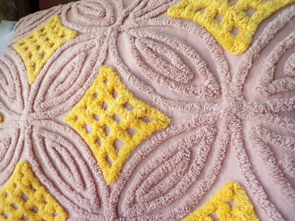 mocha sunrise vintage chenille fabric, diamond waffle tuft wedding ring design, 22" x 26" piece of quilt material for sewing & crafts