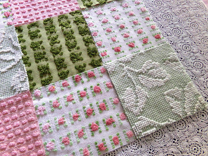 Olive & Rose Chenille Fabric Squares, Set of 16 Vintage Quilt Blocks, 6" x 6" inches each, for Quilting, Sewing, Pillows
