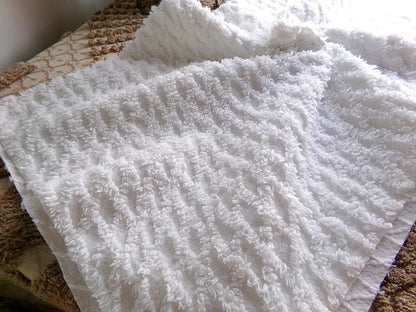 White Lattice Vintage Chenille Fabric, Simple Diamond Design, 18" x 24" inches Piece, 100% Cotton