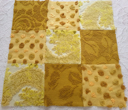 Vintage Velvet & Chenille Fabric Panel, Boho 16" Square Piece for Pillows, Quilts