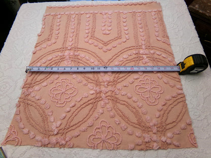 Shabby Cottage Style Vintage Chenille Fabric, geometric floral design, sewing craft quilt material 25" x 21" piece
