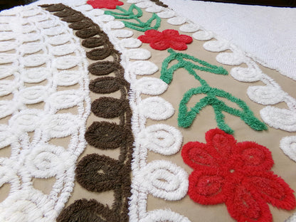 chocolate cherry vintage chenille fabric, delicious arc floral design, 18" x 28" piece